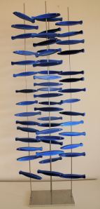 blue fishswarm acrylic on wood, chrome steel